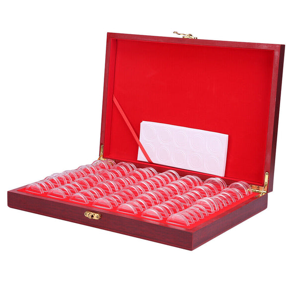 100X Coin Capsules Holder Red Wooden Storage Box Display Container Case AU - Lets Party