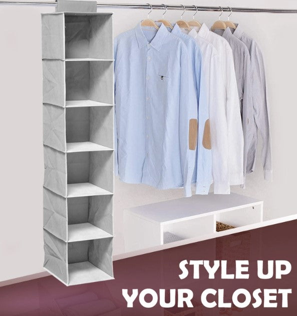 6 Grids Clothes Hanging Wardrobe Organiser Storage Closet Hanger Bag - Lets Party