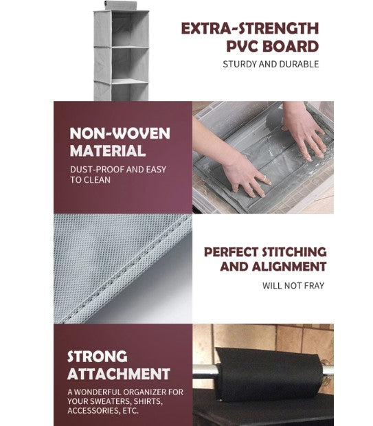 6 Grids Clothes Hanging Wardrobe Organiser Storage Closet Hanger Bag - Lets Party