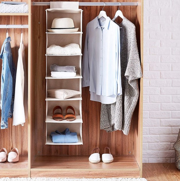 6 Grids Clothes Hanging Wardrobe Organiser Storage Closet Hanger Bag - Lets Party