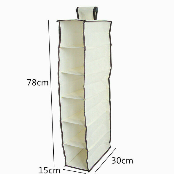 6 Grids Clothes Hanging Wardrobe Organiser Storage Closet Hanger Bag - Lets Party
