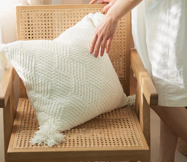 Knit Chenille Open Chevron Corner Tassel Cushion Cover Crochet Throw Pillow Case - Lets Party