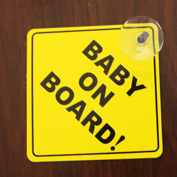 2 x Baby on Board Car Sign Safety Suction Cups Yellow Plastic Pair Vehicle - Lets Party