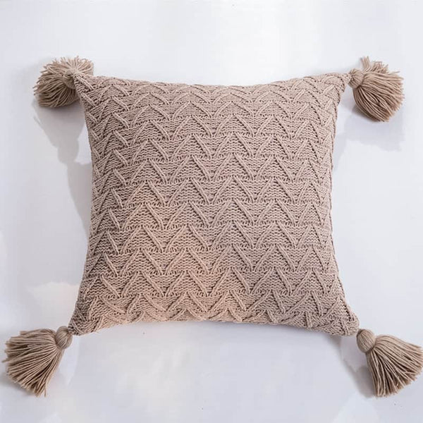 Knit Chenille Open Chevron Corner Tassel Cushion Cover Crochet Throw Pillow Case - Lets Party