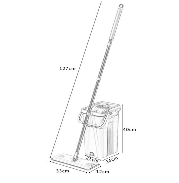 Self Cleaning Mop Bucket System Flat Floor Squeeze Drying Wringing Wash Microfiber Pads x 2 - Lets Party