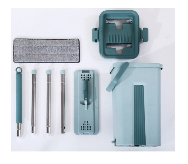 Self Cleaning Mop Bucket System Flat Floor Squeeze Drying Wringing Wash Microfiber Pads x 2 - Lets Party