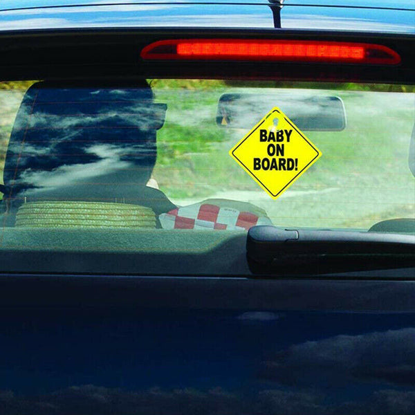 2 x Baby on Board Car Sign Safety Suction Cups Yellow Plastic Pair Vehicle - Lets Party