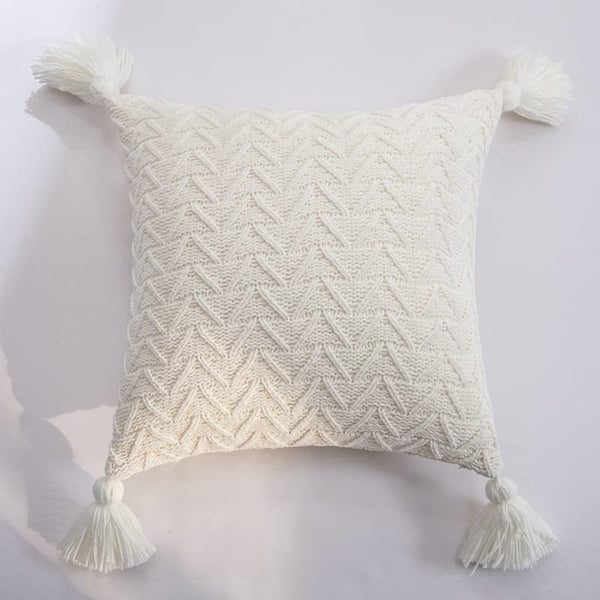 Knit Chenille Open Chevron Corner Tassel Cushion Cover Crochet Throw Pillow Case - Lets Party