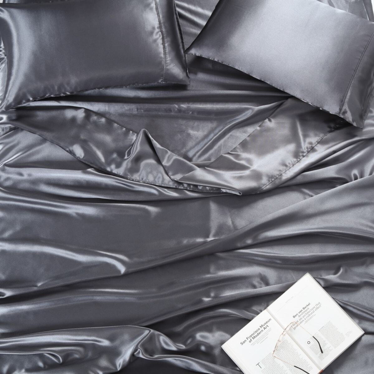 1000TC All Size Ultra SOFT Art Silk Satin Sheet Set Flat Fitted Sheet Pillowcase - Lets Party