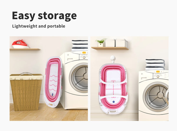 Baby Bath Tub Infant Toddlers Foldable Bathtub Folding Safety Bathing ShowerPink - Lets Party