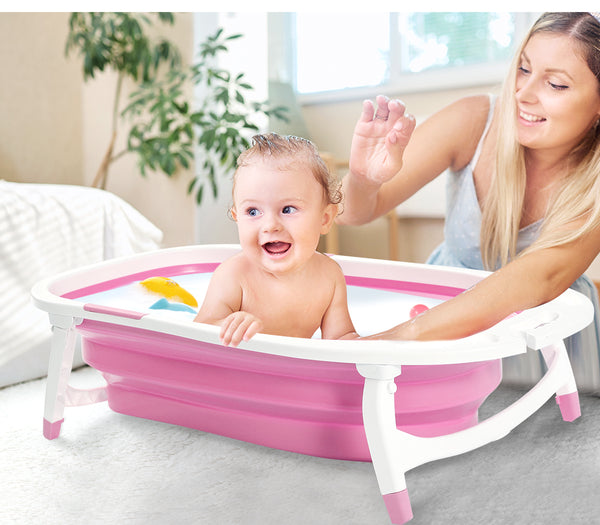 Baby Bath Tub Infant Toddlers Foldable Bathtub Folding Safety Bathing ShowerPink - Lets Party