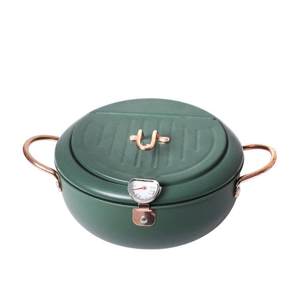 Japanese Deep Frying Pot Non-stick 24cm Tempura Fryer Pan Stainless Steel Green - Lets Party