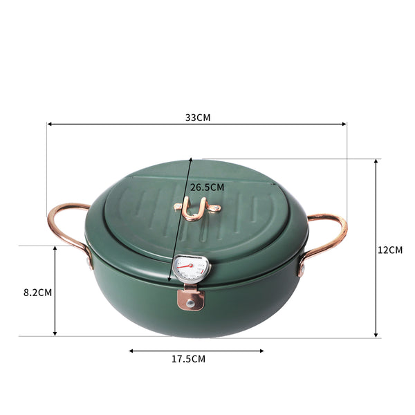 Japanese Deep Frying Pot Non-stick 24cm Tempura Fryer Pan Stainless Steel Green - Lets Party