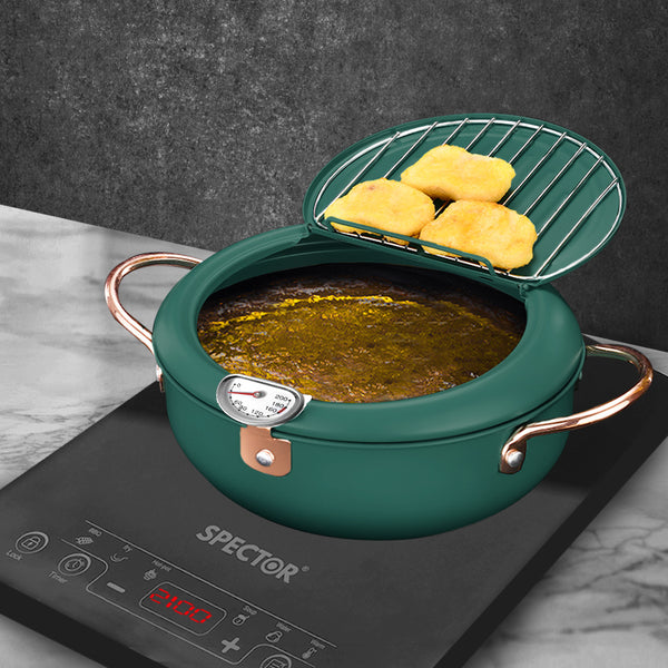 Japanese Deep Frying Pot Non-stick 24cm Tempura Fryer Pan Stainless Steel Green - Lets Party