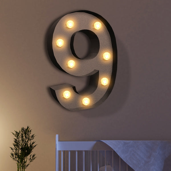 LED Metal Number Lights Free Standing Hanging Marquee Event Party Decor Number 9 - Lets Party