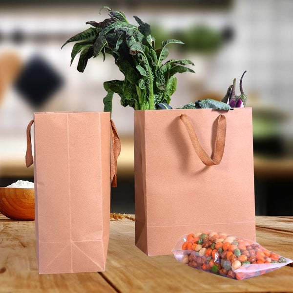 50x Brown Paper Bag Kraft Eco Recyclable Gift Carry Shopping Retail Bags Handles - Lets Party