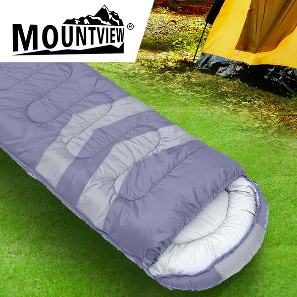 Mountview Single Sleeping Bag Bags Outdoor Camping Hiking Thermal -10℃ Tent Grey - Lets Party