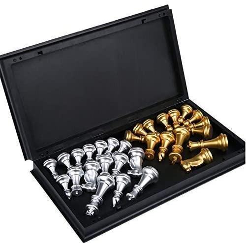 Foldable Magnetic Silver Gold Chess Box Set/Educational Board Contemporary Tool - Lets Party