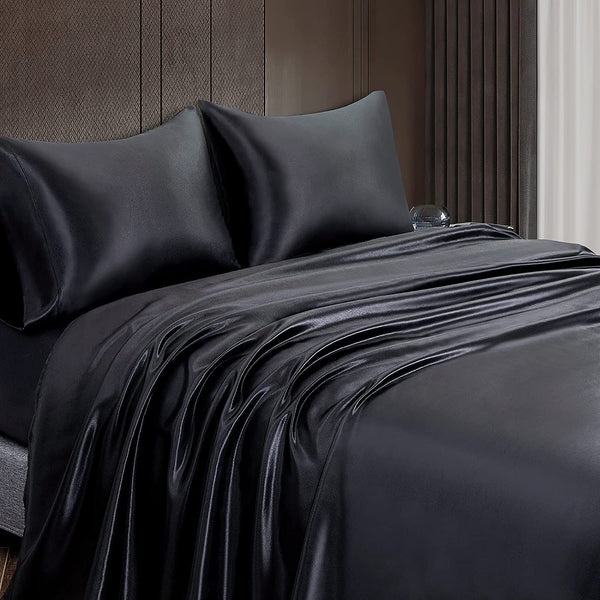 1000TC All Size Ultra SOFT Art Silk Satin Sheet Set Flat Fitted Sheet Pillowcase - Lets Party