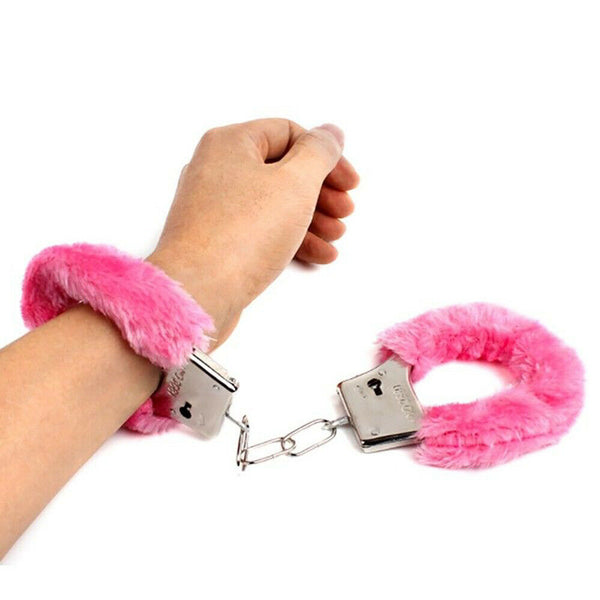 Fluffy Handcuffs Toy Hand Cuffs Hens Night Police Party Costume Kid - Lets Party