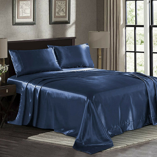 1000TC All Size Ultra SOFT Art Silk Satin Sheet Set Flat Fitted Sheet Pillowcase - Lets Party