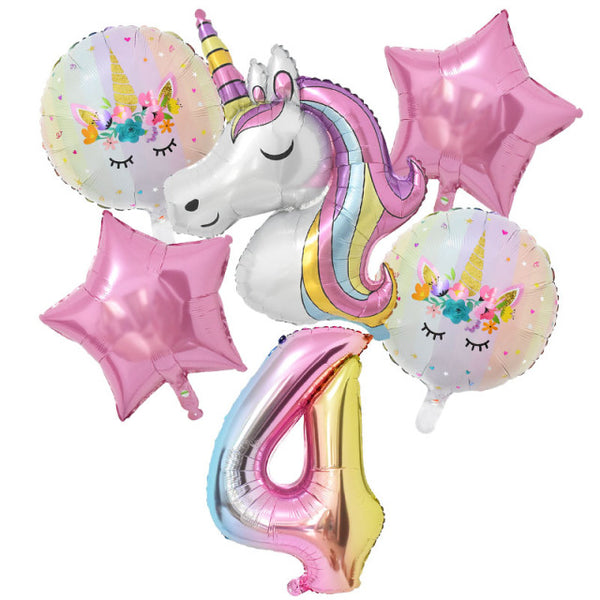 1Set Rainbow Unicorn Balloon 32 inch Number Foil Balloons 1st Kids Unicorn Theme Birthday Party Decorations Baby Shower Globos - Lets Party