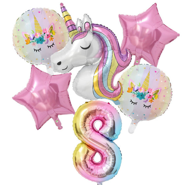 1Set Rainbow Unicorn Balloon 32 inch Number Foil Balloons 1st Kids Unicorn Theme Birthday Party Decorations Baby Shower Globos - Lets Party
