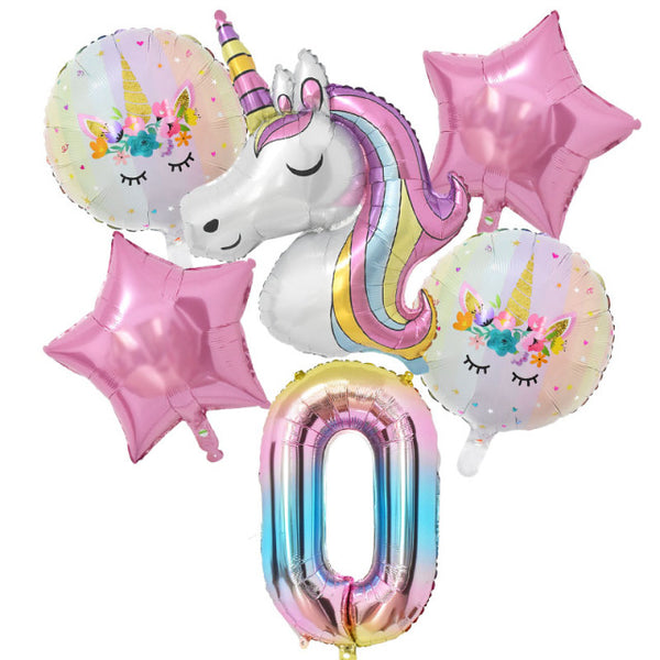 1Set Rainbow Unicorn Balloon 32 inch Number Foil Balloons 1st Kids Unicorn Theme Birthday Party Decorations Baby Shower Globos - Lets Party