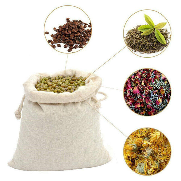 100PCS 7 Sizes Drawstring Storage Bags Calico Bags Linen Tote Gift Bag Bulk AUS - Lets Party