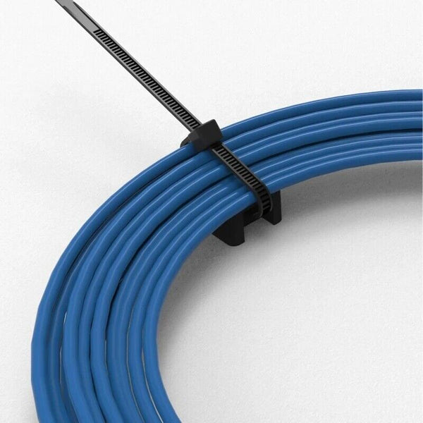 200x Cable Zip Ties and Base Mount Kit Screw Fixing Wire Holder Organizer Black