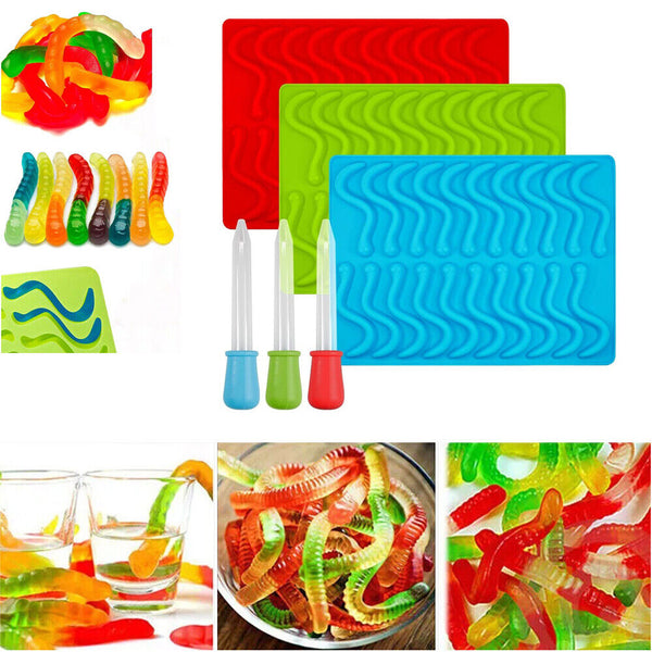 20 Cavity Gummie Snake Mold DIY Edible Gummy Candy Lolly Kids Silicone Mould DIY