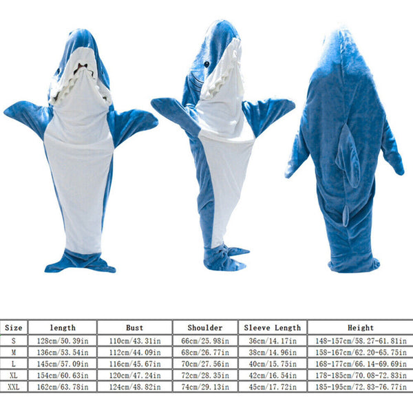 Shark Blanket Super Soft Cozy Flannel Hoodie Shark Sleeping Bag S-XXL
