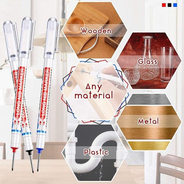 12Pcs Long Head Deep Hole Long Nosed Marker Multifunction Deep Drill Hol Marker