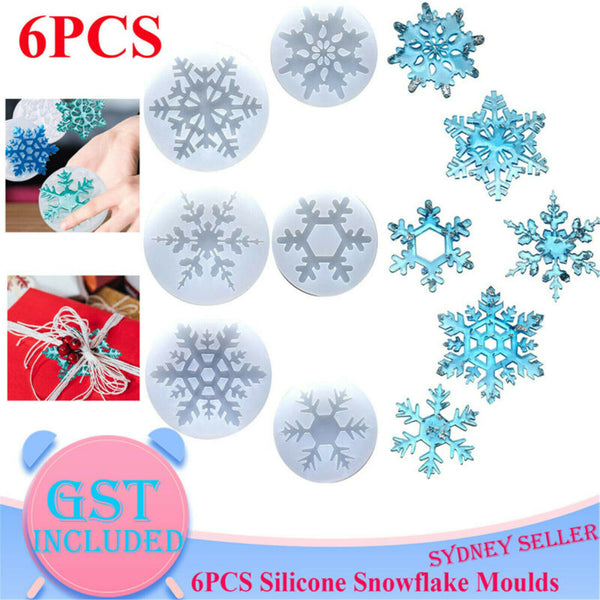 6PCS Christmas Silicone Snowflake Mould Resin Jewelry Making Mold DIY Craft Tool