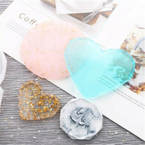 2x Coaster Resin Casting Heart Mold Silicone Agate Making DIY Mould Tool Craft
