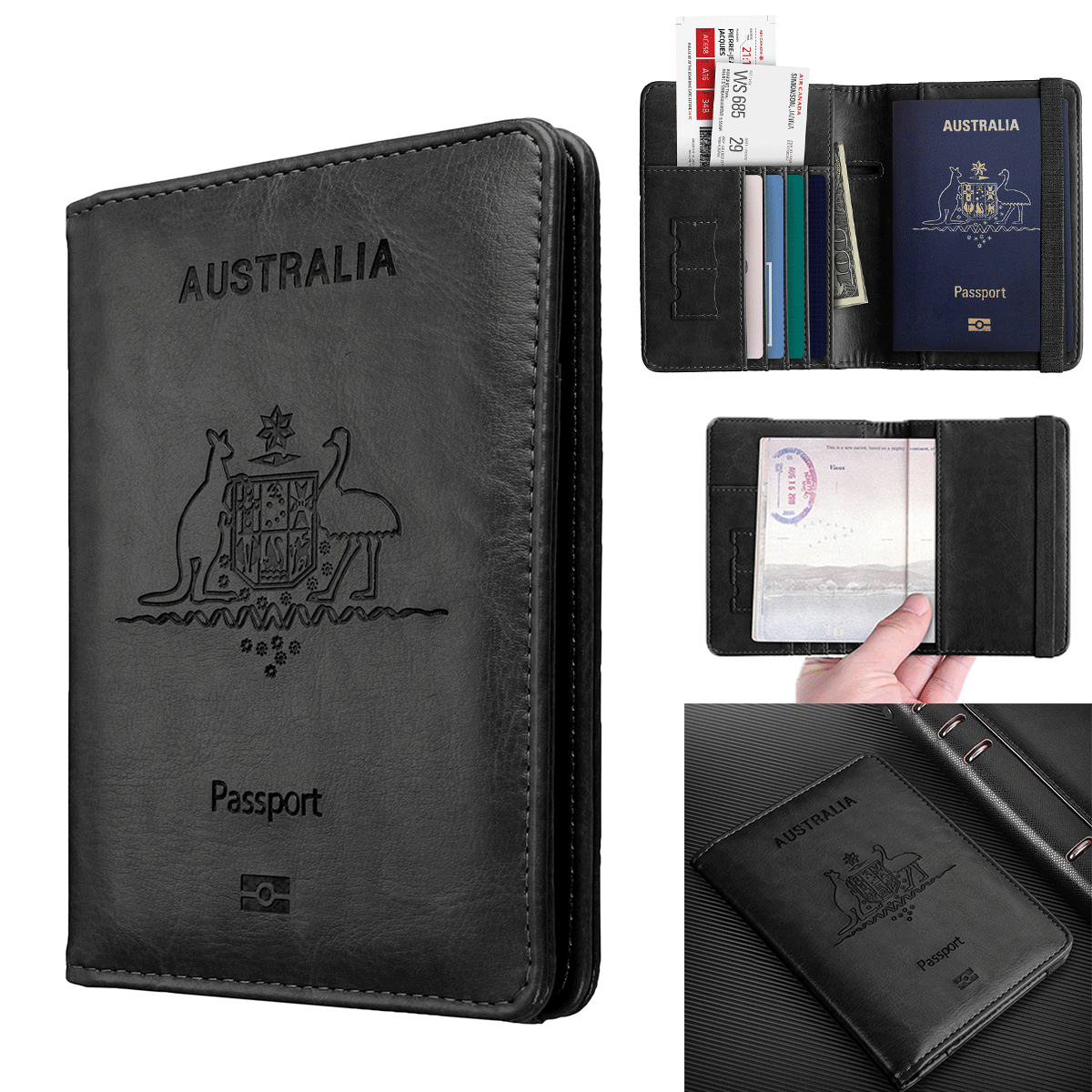 Black Leather RFID Blocking Passport Travel Wallet Holder ID Cards Cover Case - Lets Party