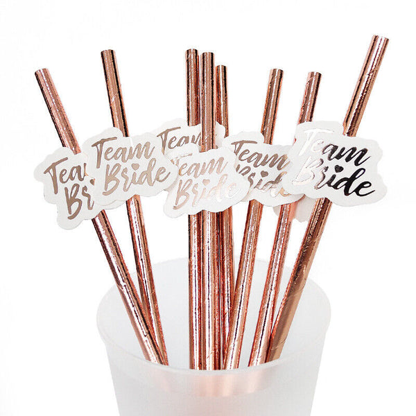 10-100x Rose Gold Team Bride Paper Straws Straw Party Wedding Hens Party Bridal