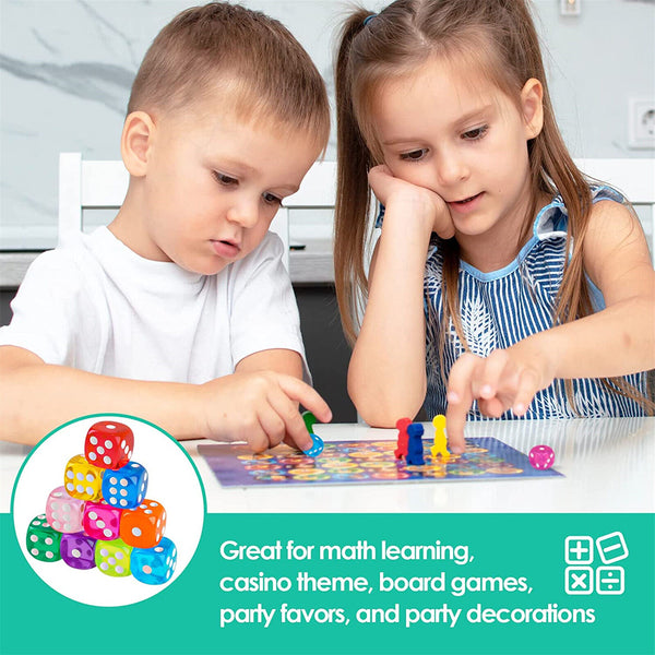 12PCS 6 Sided Games Dice Transparent Coloured Game Play Toy Bulk Board Game AUS