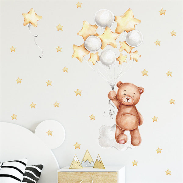 Cute Bear Wall Stickers with Balloons Kids Infant Baby Bedroom Playroom Decor - Lets Party