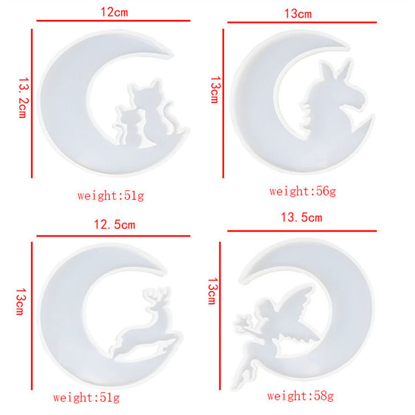 4PCS Christmas Deer Moon Cat Silicone Resin Casting Mold Jewelry Epoxy Moulds AU