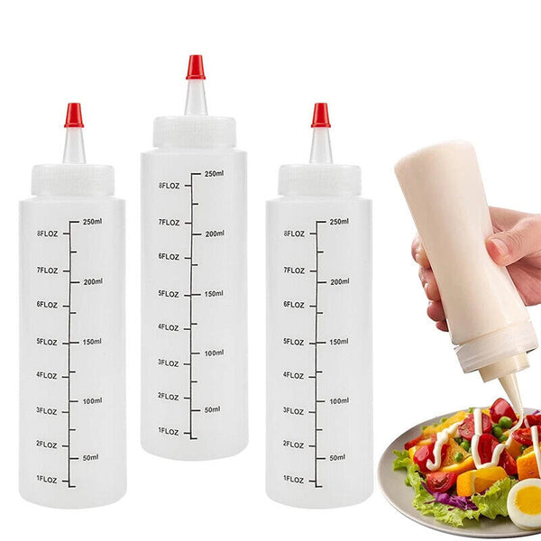 6pcs 250/450ML Sauce Bottle Measuring Squeeze Crafts Bottle Condiment Dispenser