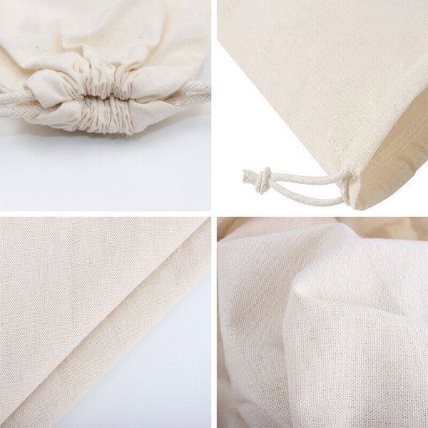 100PCS 7 Sizes Drawstring Storage Bags Calico Bags Linen Tote Gift Bag Bulk AUS - Lets Party