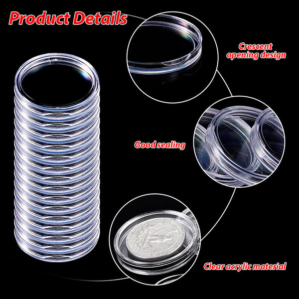 50pcs Coin Storage Collection Box Capsules Holder Plastic Round 2$ Universal AU