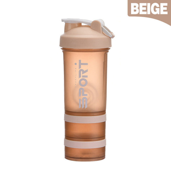 Powder Milkshake Drink Cup Sport Water bottle 500ml 3 tier Protein Shaker Pill