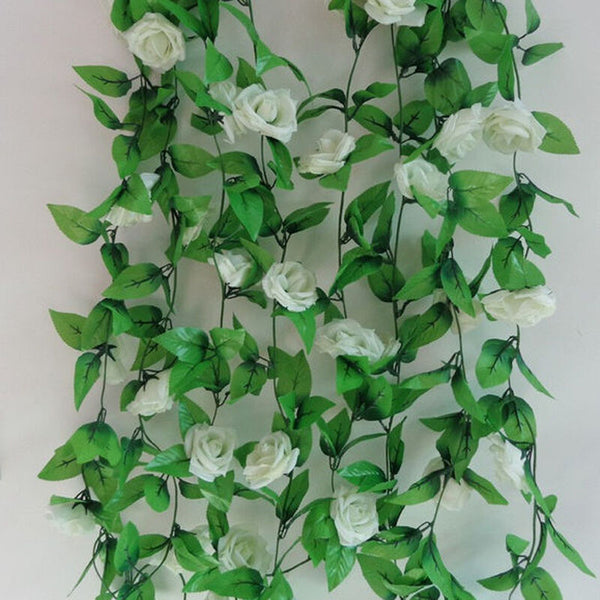 2X=4.8M Artificial Rose Garland Silk Flower Vine Ivy Wedding Yard Garden Decorti