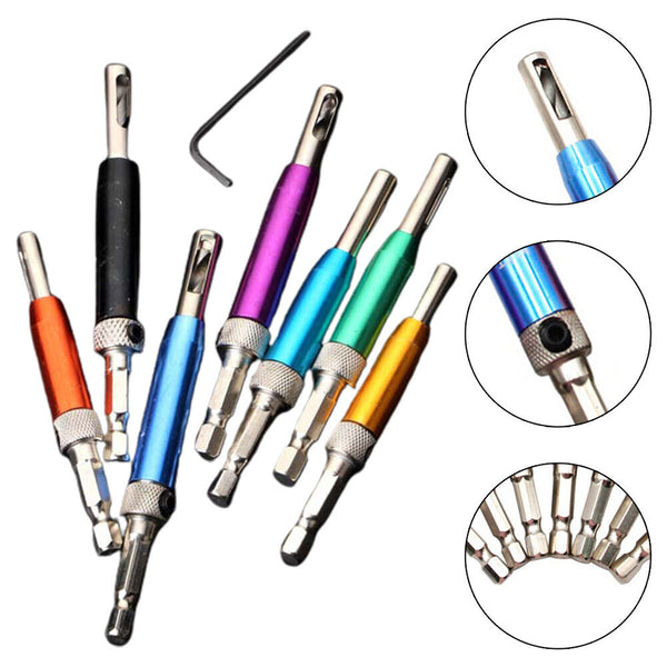 7Pcs Hex Shank Self Centering Hinge Drill Bit Door Hinge Locating Hole Drill Bit