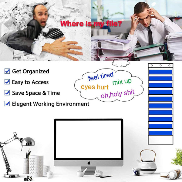 20 Pocket Folder Hanging Wall Mounted File Document Holder Organizer Storage Bag