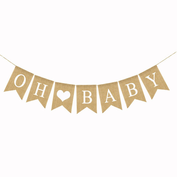 Oh Baby Banner Bunting Flag Burlap Hessian heart Party Baby Shower Decoration AU