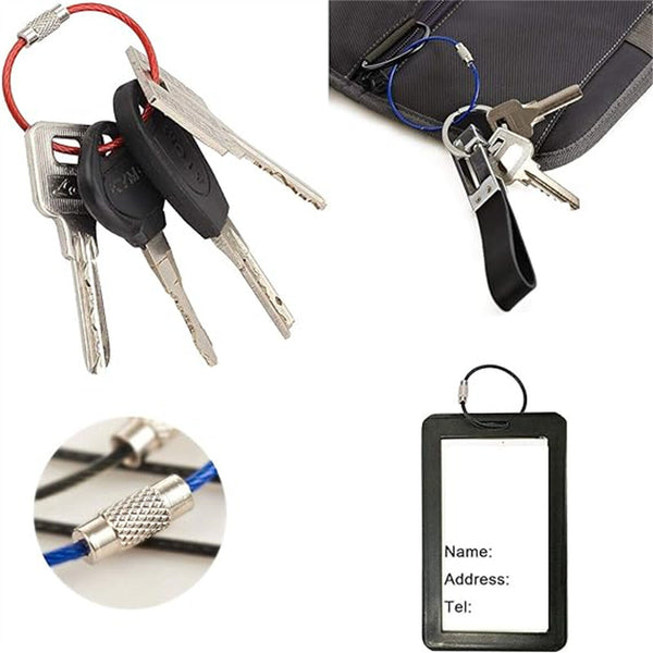 5X Cruise Ship Luggage Tag Holder Zip Seal Pouch Keyring Steel Wire Cable Loops