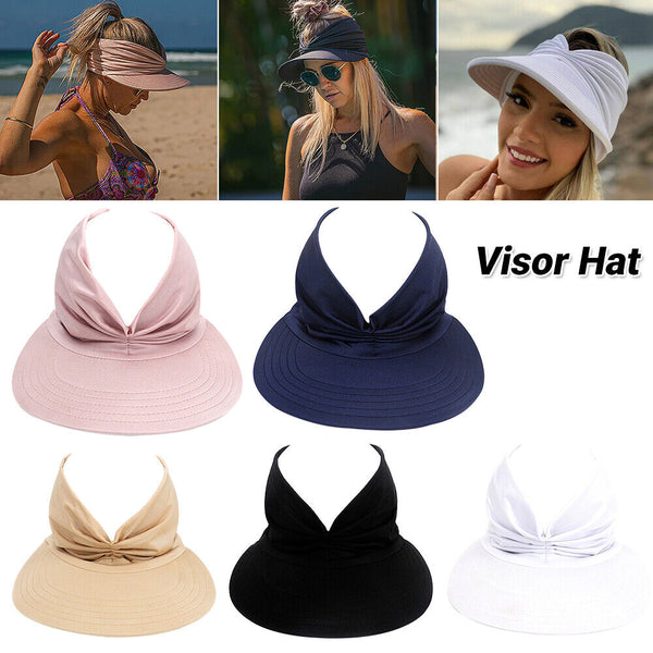 Women's Visor Hat Swimming Cap Beach Pony Tail Sun Wide Brim Summer Ladies Sport